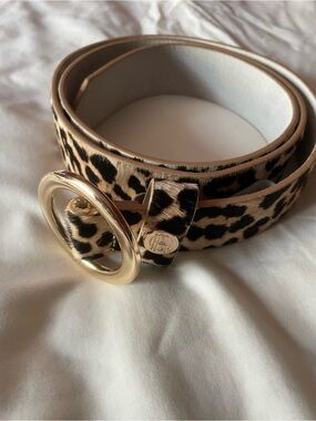 House of Harlow 1960 Leopard Print Belt with Gold Round Buckle